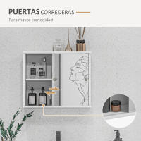 kleankin Armario con Espejo de Baño Mueble Colgante para Baño con Estante Ajustable y Puerta Corredera Doble para Dormitorio 55x15x45 cm Blanco Brillante - details 5