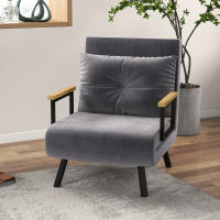 Sofá individual con función de Cama, Reclinable con respaldo ajustable, Exterior de terciopelo, Gris Oscuro - details 0