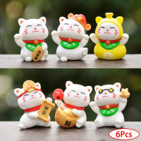 6pcs Estatua De Gato Chino Mini Decoración De Escritorio Para Dormitorio Y Sala De Estar Adorno De Hogar Material PVC - details 2