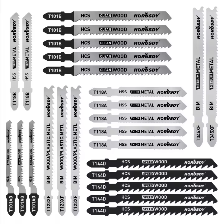 EasySpeed Juego de Hojas de Sierra de Calar Estuche 25 Piezas Vástago de Anclaje en T, HCS, HSS, BIM, Acero al Carbono, Madera, Metal, PVC, Plástico, Compatible con Bosch, Black&Decker, Makita, Dexter, Stanley, Worx, Alta Calidad. - 1
