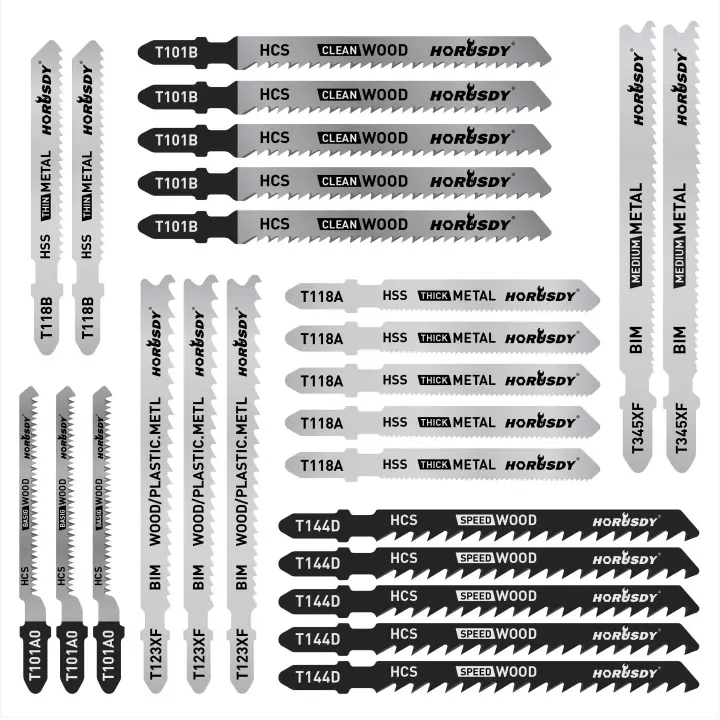 EasySpeed Juego de Hojas de Sierra de Calar Estuche 25 Piezas Vástago de Anclaje en T, HCS, HSS, BIM, Acero al Carbono, Madera, Metal, PVC, Plástico, Compatible con Bosch, Black&Decker, Makita, Dexter, Stanley, Worx, Alta Calidad. - 1