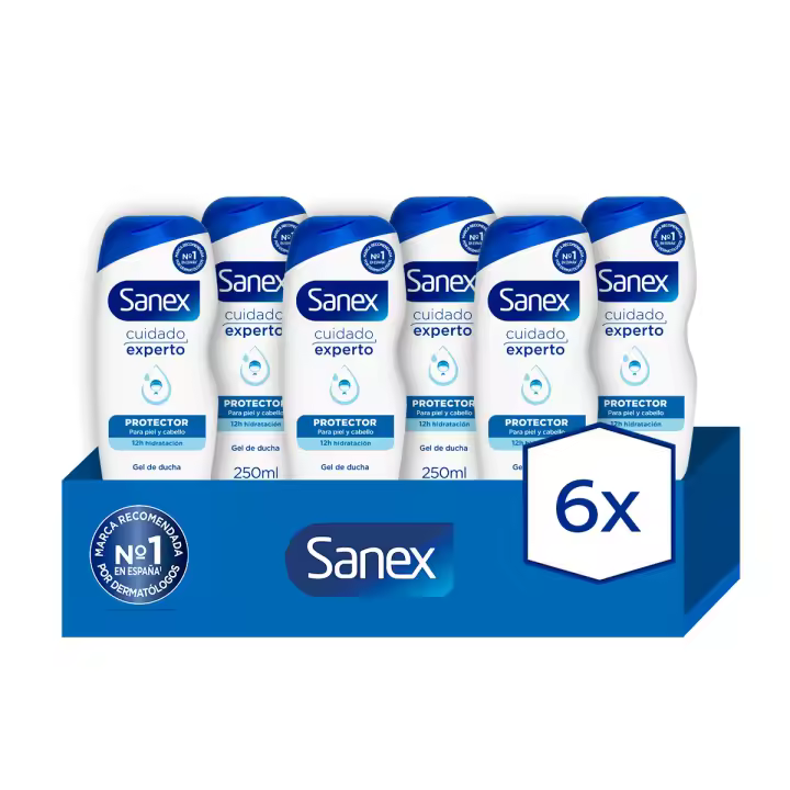 Gel de ducha o baño SANEX BiomeProtect Dermo piel normal, prebiótico, combate las bacterias 250ml. Pack 6 - 1