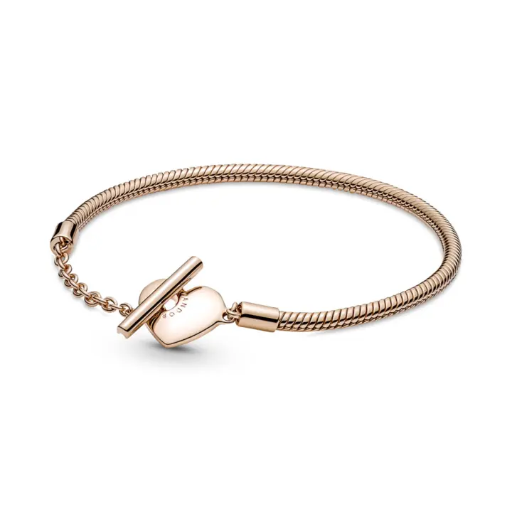 Pandora Moments rosa de 14k con Cierre en T y Corazón Pulsera Pandora Moments Cadena de Serpiente con un recubrimiento en oro 589285C00 , para Mujer - 1