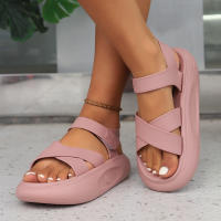 Sandalias De Moda Para Mujeres Color Rosa Con Plataforma Y Tacón Plano Cómodo Y Moderno Para El Verano Cierre Con Hebilla Material PVC - details 2