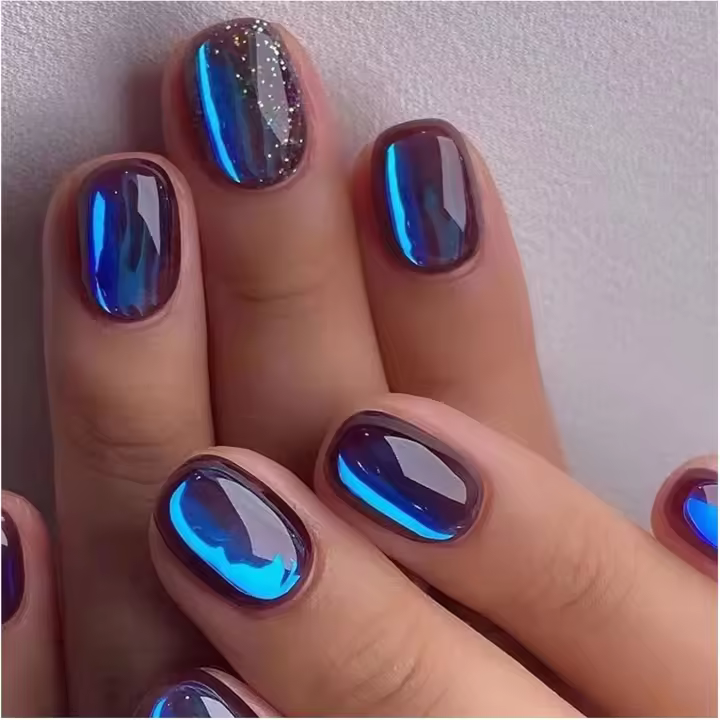 Uñas postizas francesas autoadhesivas de 24 piezas, diseño de ojo de gato brillante, uñas acrílicas de cobertura total con adhesivo para mujeres y niñas - 1