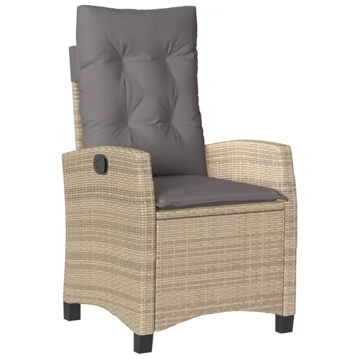 Sillón reclinable de Jardín con almohadas PE beige mezclado - 1