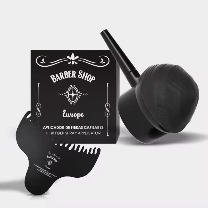 Barber Shop Europe - Kit Aplicador + Optimizador -  Aplicador de Fibras Capilares -Nuevo Modelo 2023 - Dispensador de Fibra Capilar - Optimizador de la primera línea de cabello - 1