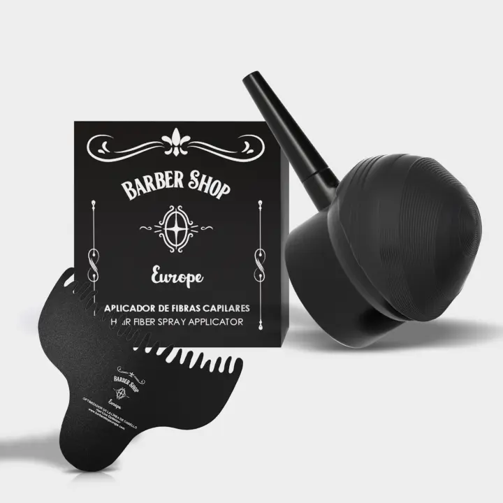 Barber Shop Europe - Kit Aplicador + Optimizador -  Aplicador de Fibras Capilares -Nuevo Modelo 2023 - Dispensador de Fibra Capilar - Optimizador de la primera línea de cabello - 1