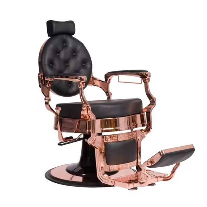 Sillón Clásico de Barbero hidráulico estilo Retro Vintage con reposapies integrado Modelo Buzz Rose color Negro - 1