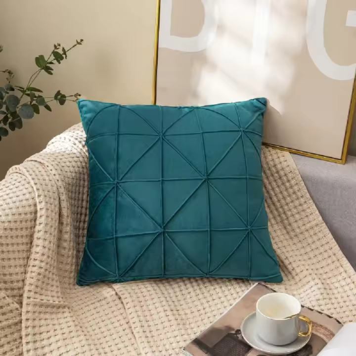 Cubierta De Cojín De Terciopelo 18x18 Pulgadas En Rojo Estilo Americano Para Sofá Decorativo Con Cuadrícula Chequera Removible Y Lavable - 1