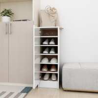 vidaXL Mueble Zapatero Contrachapada 32x35x92 cm Armario Pasillo Banco Color Blanco,  Blanco brillante,  Gris hormigón - details 1