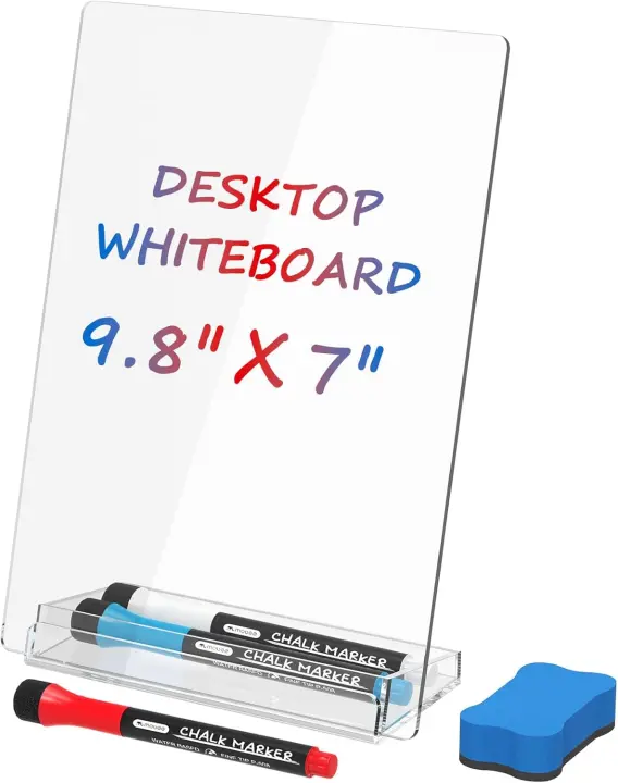Tablero De Pizarra Blanco De Acrílico 9.8x7'' Con Soporte Para Escritorio Superficie Secable Con Portarayesas Para Lápices Ideal Para Oficina Y Estudio En Casa - 1