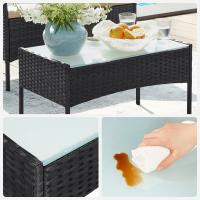 Conjunto de muebles de jardín en ratán, sofá 2 plazas, 2 sillones individuales y una mesa de centro con tapa de vidrio, muebles de patio de mimbre, elegante diseño en marrón y topo - details 12