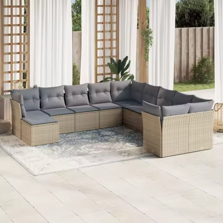 vidaXL Set de sofás de jardín 11pzas con cojines ratán sintético beige - 1