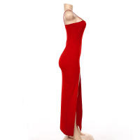 Vestido Slim De Mujer 2025 Moda Color Sólido Con Abertura Camisola Y Falda A-Line Vestido De Fiesta Casual De Pierna Larga - details 9