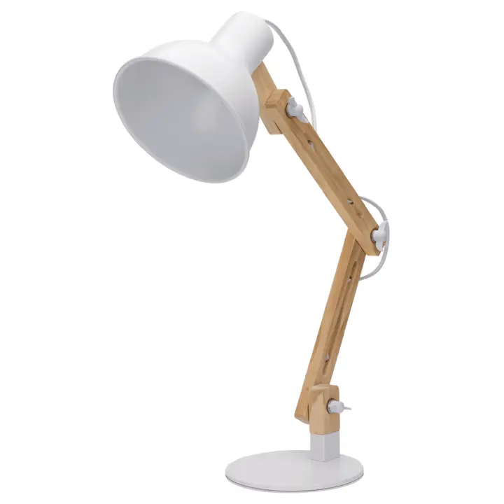 Aigostar Lámpara de Escritorio Retro con Brazo Articulado Giratorio, Flexo Escritorio Vintage E27, Lámpara de Mesa Ajustable de Madera para Oficina, Sala, Estudio y Dormitorio - Blanco - 1