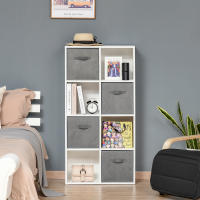 HOMCOM Estantería para Libros de 8 Cubos Librería Modular con 4 Cajones Extraíbles de Tela no Tejida para Oficina Estudio Dormitorio 61,5x30x121,6 cm Blanco y Gris - details 1