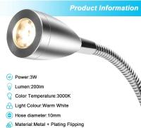 Lámpara de pared para Mesita de Noche, 2 Luces, LED, lámpara de Lectura, lámpara de Cuello de CISne, 3 W, Luz Blanca Cálida de 3000 K, lámpara de Lectura, plateada - details 1