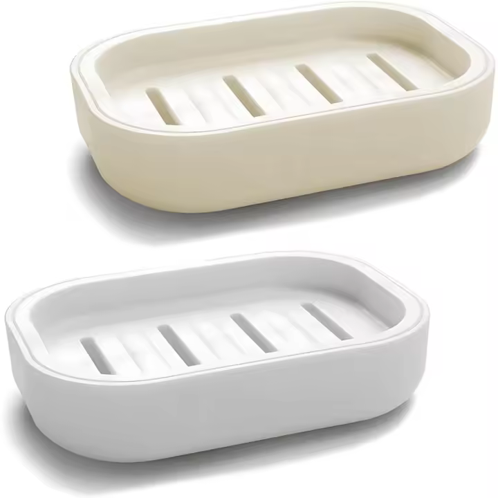 2Pcs Soap Dish, Soap Holder, Portable Shower Soap Box, Non-slip, Dry, Suitable for Bathroom, Kitchen,Easy Cleaning(White & Grey) - 1