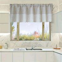 Cortinas Cortas Beige Para Cocina Con Valance Blended De Lino Natural Semi-Transparente Para Restaurante Y Oficina - details 2