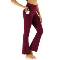 Pantalones De Yoga Flared Para Mujer Cintura Alta Con Bolsillos Pantalones Deporte Casual Cruzados De Polyester - details 10