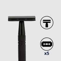 Loyal Safety Razor Bakano maquinilla de afeitar de doble filo barba, afeitadora clásica + 5 cuchillas de recambio con soporte - details 2