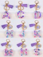 Llavero Con Inicial Colorido Y Borla Morada Para Mujeres Y Niñas Colgante Para Bolso Y Billetera Material De Resina Estilo Clásico - details 0