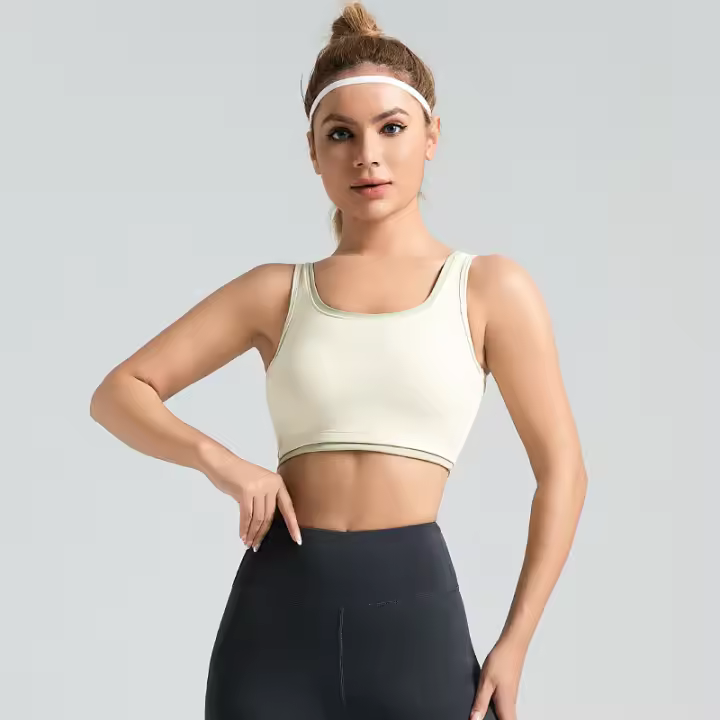 Chaleco deportivo altamente elástico con ribete de color bloqueado, sin necesidad de usar sujetador, chaleco de yoga a prueba de golpes y que encoge los senos - 1