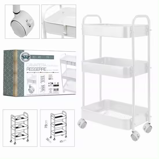 LILI HOME Carrito Camarera de Metal con Ruedas – 3 Bandejas (30 x 45 x 78 cm) es la solución ideal para mantener el orden y facilitar el servicio en cualquier espacio. Gracias a su diseño compacto, robusto y funcional, podrás usarlo tanto en tu hogar com - 1