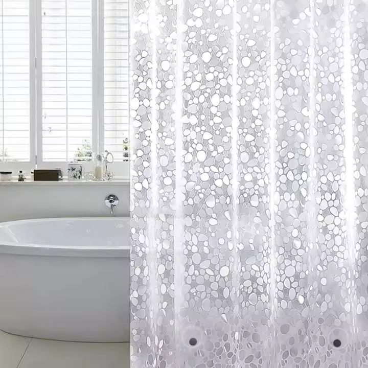 Cortina de ducha a prueba de moho EVA forro de cortina de baño efecto 3D transparente piedra resistente cortina de ducha W180*H180cm - 1