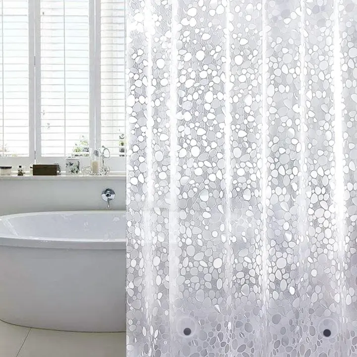 Cortina de ducha a prueba de moho EVA forro de cortina de baño efecto 3D transparente piedra resistente cortina de ducha W180*H180cm - 1