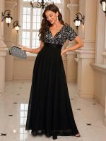 Vestido Formal De Talla Fina Unithorse Elegante Con Lentejuelas Y Chiffon Vestido De Fiesta De Mujer De Cuello V Largo - details 7
