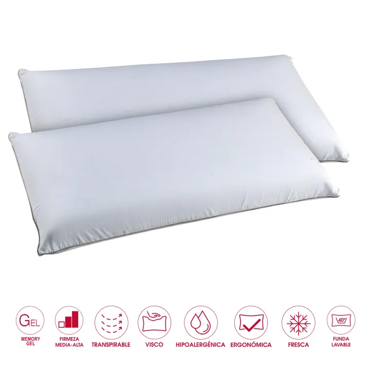 PIKOLIN Pack de 2 Almohadas | Espuma Viscoelástica con Gel | Frescor y Doble Funda - 1