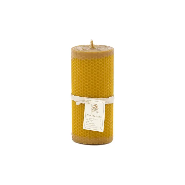 L'Abella Mel - Vela Natural y Artesanal 100% de Cera de Abeja Hecha a Mano | Vela Pura Textura Panal Bujía Vela de Miel Sin Parafina de España - Pack de 1 Velas. Contiene 1u de 6x6x15cm - 1