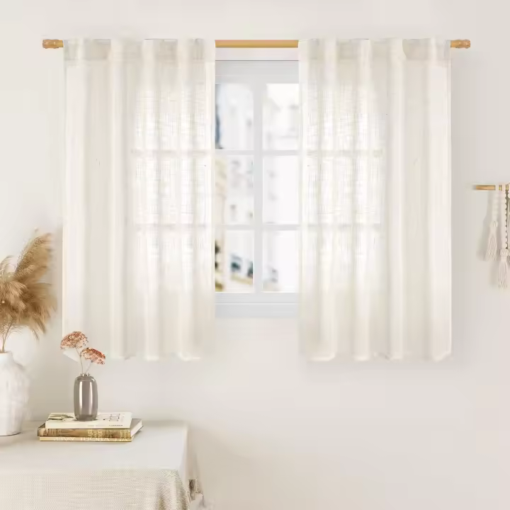 54 Inch Semi Sheer Window Linen Curtains, Light Filtering Panels Back Tab and Rod Pocket Neutral Drapes for Bedroom/Living Room, Cream, 2 Panels, 34 x 54 Inch - 1