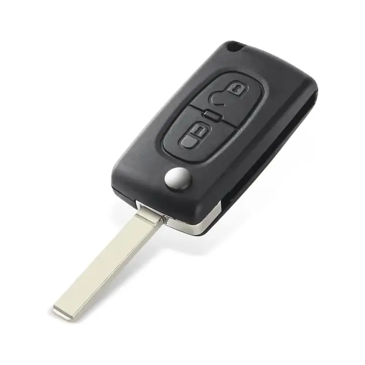 MultiAccesorios "Carcasa para Llave de Coche con 2 Botones - Compatible con Citroën y Peugeot (Modelos 206, 107, 207, 307, 407, C2, C3, C4, C5, C6) - Repuesto Negro de MultiAccesorios con Zócalo para Pila, Ideal para Sustituir Llaves Dañadas o Desgastadas - 1
