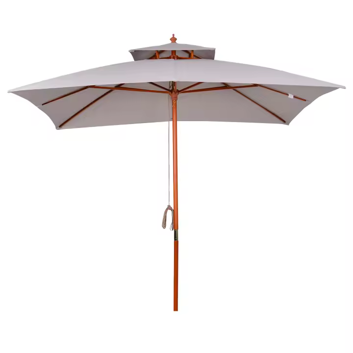 Outsunny Sombrilla de Jardín y Terraza con Parte Superior a Dos Niveles Sistema de Polea Impermeable Poliéster 3x3m - 1