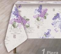 Mantel antimancha impermeable con diseño de flores moradas. - details 0