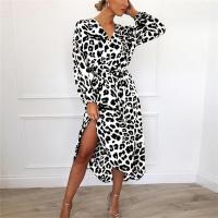 New Fashion Autumn Winter Women's Leopard Print Dress V-Neck High-Waisted Asymmetrical Skirt Casual Ankle-Length Chiffon Dress - details 17