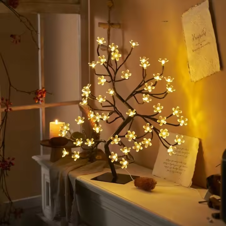 Lámpara De Mesa LED Sakura Con Control Remoto USB Para Decoración De Navidad Y Fiesta Luz De Árbol Para Dormitorio Hotel Tienda - 1