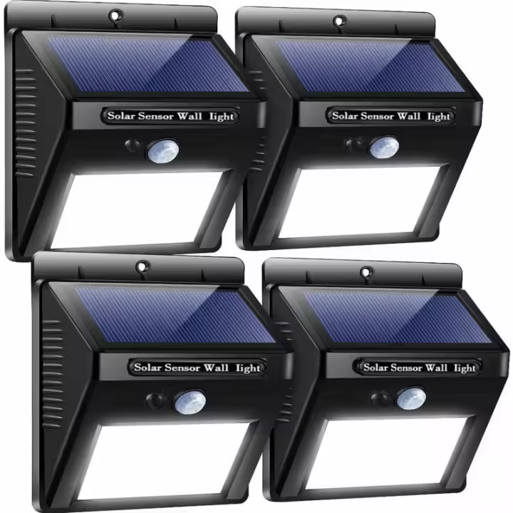 -- 4 luces solares para exteriores, 30 luces LED solares para exteriores con sensor de movimiento, luces de pared inalámbricas, luz de seguridad, iluminación de decoración impermeable para en - 1