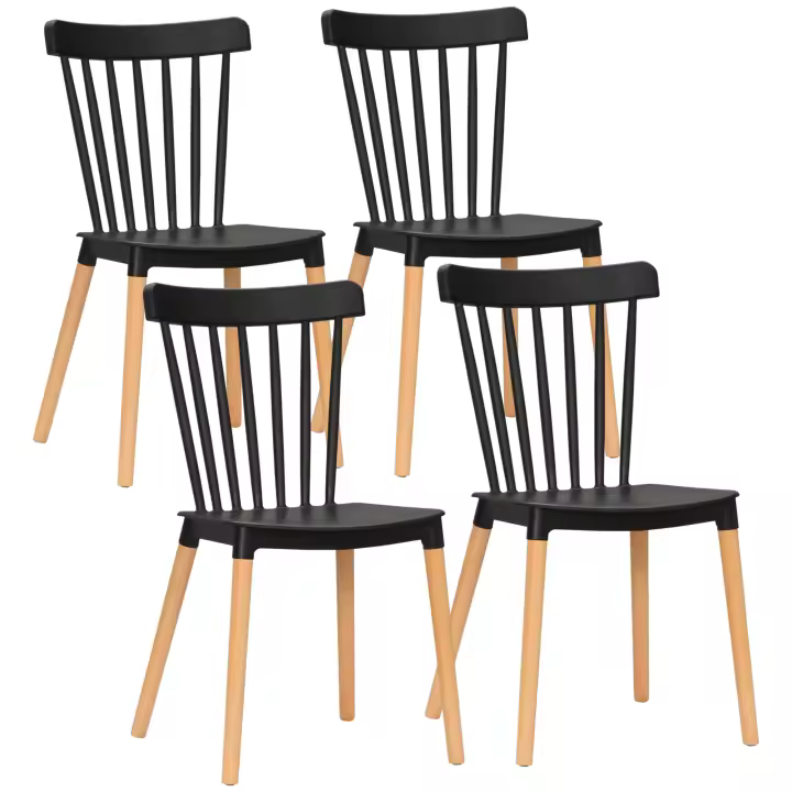 HOMCOM Juego de 4 Sillas de Comedor Estilo Nórdico Sillas de Cocina con Respaldo Alto Asiento de Polipropileno y Patas de Madera de Haya Carga 120 kg 48x52,5x83 cm - 1