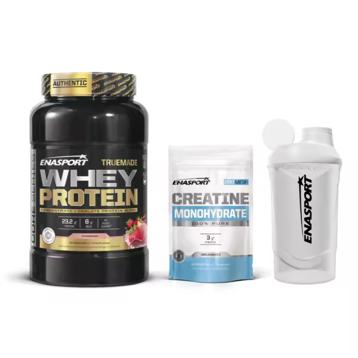 Pack Truemade Whey Protein 2lb + Creatina Monohidrato 150g + Enasport Shaker Wave Blanco 600 MLT - 1