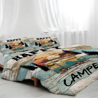 Juego De Cama 3 Piezas Con Patrón De Autobús De Camping Y Madera Gris Perla Suave Y Ligero Funda De Edredón Microfibra Sábana Y Fundas De Almohada - details 5