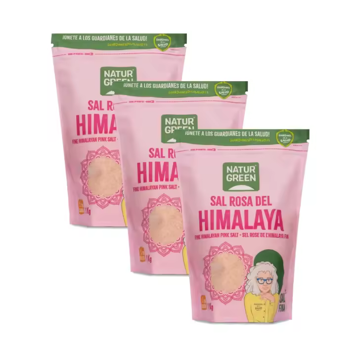 Sal Rosa del Himalaya Fina | Pack de 3x |1kg | Sin refinar| Rica en minerales | Uso culinario y nutricional | NATURGREEN - 1