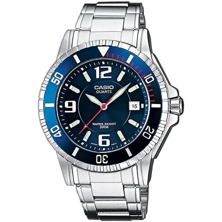reloj de buceo hombre Casio MTD-1053D-2A dial azul correa acero 200m water resist - 1