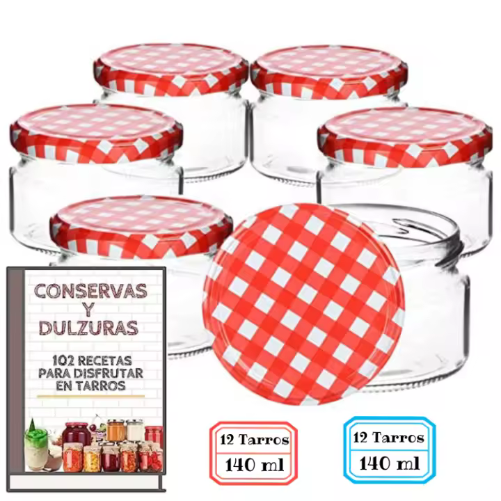 MundoTarros - Tarros de cristal con tapa de rosca de 140 ml + Ebook de 102 Recetas - Tarros para Postres, Yogur, Mermelada o Cremas. Frascos de Vidrio Resistentes y Estancos - Incluye Etiquetas - 1