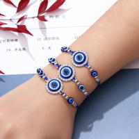 12 PCS Pulseras De Hilo Tejido Con Rhinestone Resin Azul Para Hombres Y Mujeres Moda Pulseras Redondas De Ojo Del Diablo - details 1