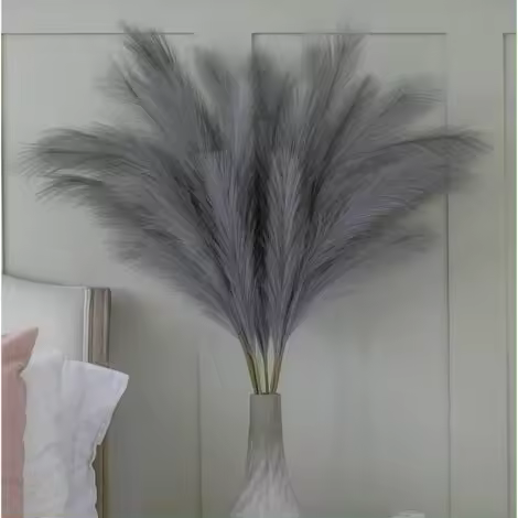 Hierba de Pampa Gris Grande - Ramo Falso de 5 Tallos, 70 cm, Decoración Boho para Salón y Boda - 1