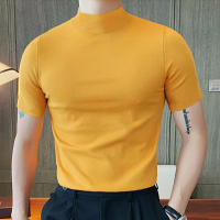 Camiseta De Hombre 2024 Estilo Coreano Casual Con Cuello Alto Y Mangas Cortas Para Verano Moda Streetwear Tejido Poliéster Y Spandex - details 6